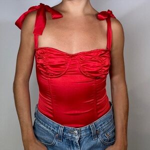 Lioness Red Satin Top with Bow Straps